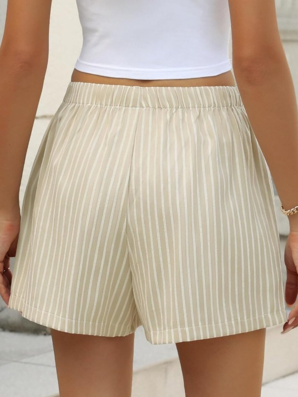 Women's Apricot White Wide Stripe Shorts for Gingham  Summer Lounge Sleep Short - Picture 5 of 6